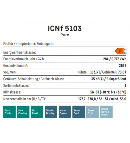 LIEBHERR利勃海尔 ICNf 5103  轻松新鲜  无霜 嵌入式冰箱冰柜
